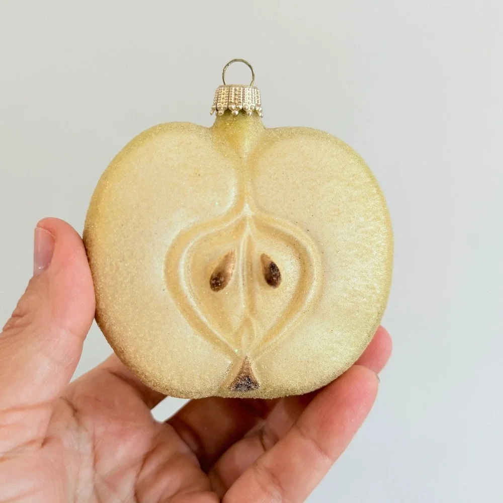 Pair German Glass Sugared Ornaments Krebs Sliced Apple Christborn  Strawberry